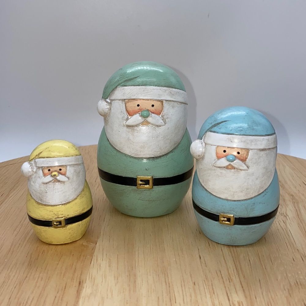 Set of 3 Wood Santas